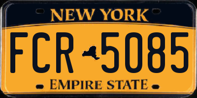 NY license plate FCR5085