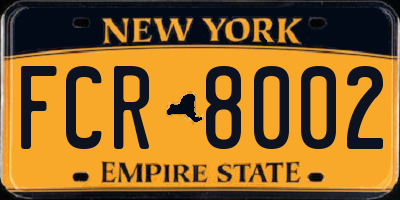 NY license plate FCR8002