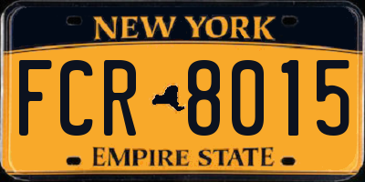 NY license plate FCR8015