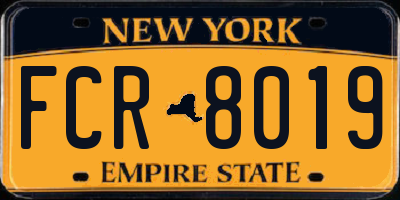 NY license plate FCR8019