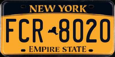 NY license plate FCR8020