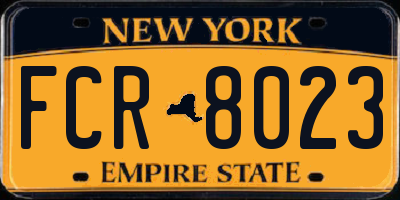 NY license plate FCR8023