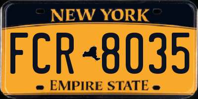 NY license plate FCR8035