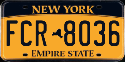 NY license plate FCR8036