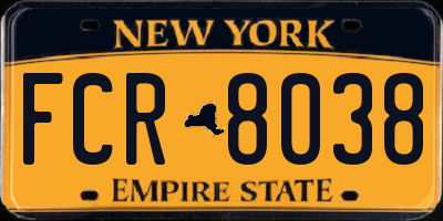 NY license plate FCR8038