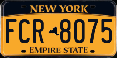 NY license plate FCR8075
