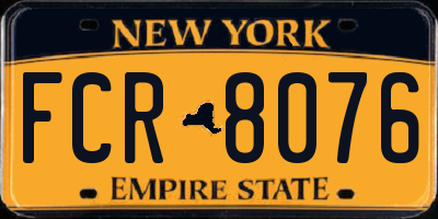 NY license plate FCR8076