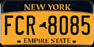 NY license plate FCR8085