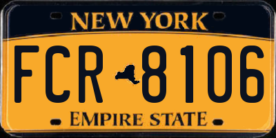 NY license plate FCR8106