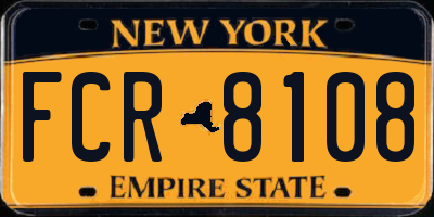 NY license plate FCR8108