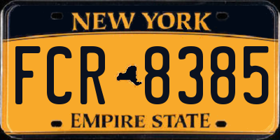 NY license plate FCR8385
