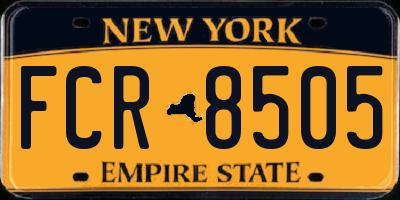 NY license plate FCR8505