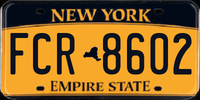 NY license plate FCR8602