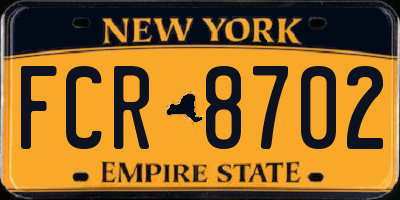 NY license plate FCR8702