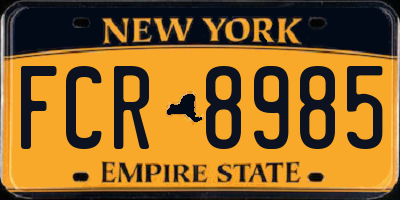 NY license plate FCR8985