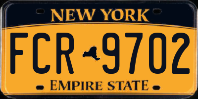 NY license plate FCR9702