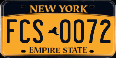 NY license plate FCS0072