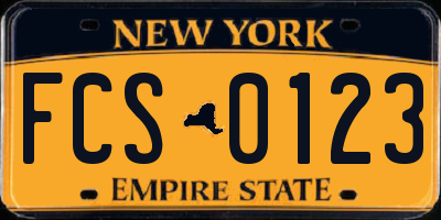 NY license plate FCS0123