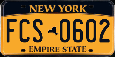 NY license plate FCS0602