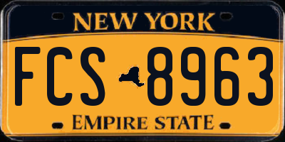 NY license plate FCS8963