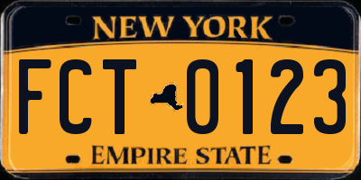 NY license plate FCT0123