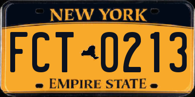 NY license plate FCT0213