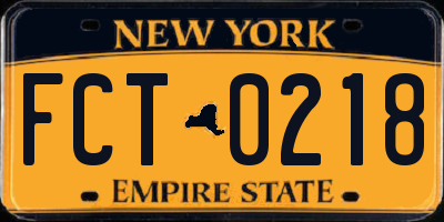 NY license plate FCT0218