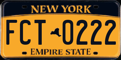NY license plate FCT0222