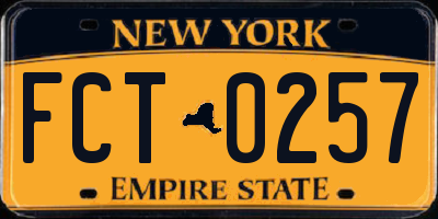 NY license plate FCT0257
