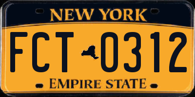 NY license plate FCT0312