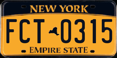 NY license plate FCT0315