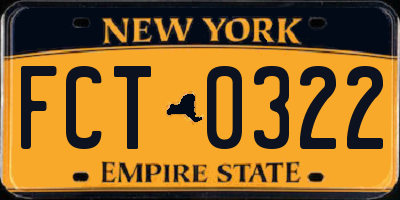 NY license plate FCT0322