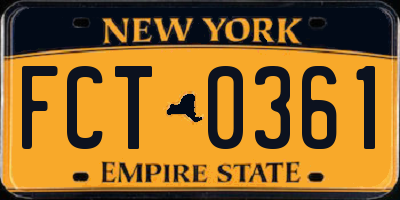 NY license plate FCT0361