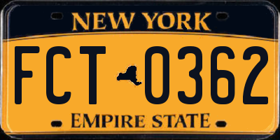 NY license plate FCT0362