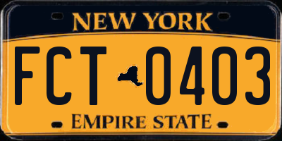 NY license plate FCT0403
