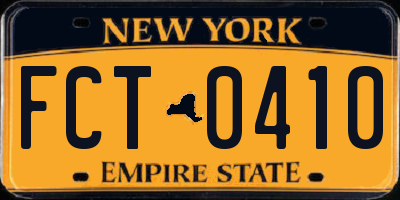 NY license plate FCT0410