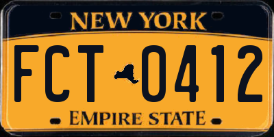 NY license plate FCT0412