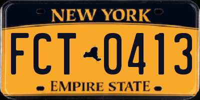 NY license plate FCT0413
