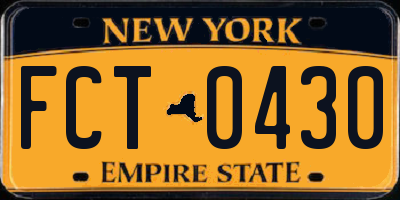 NY license plate FCT0430