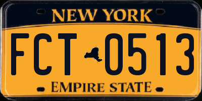 NY license plate FCT0513