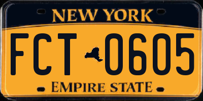 NY license plate FCT0605