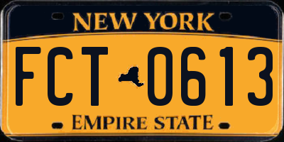 NY license plate FCT0613