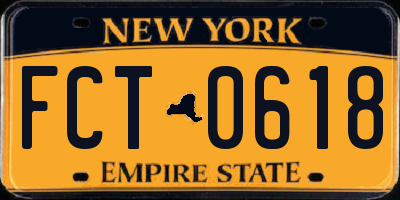 NY license plate FCT0618
