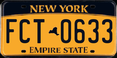 NY license plate FCT0633