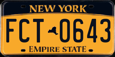 NY license plate FCT0643
