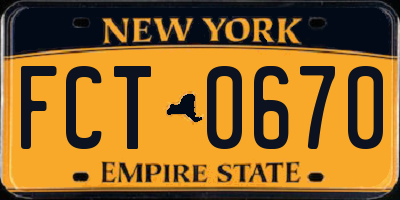 NY license plate FCT0670