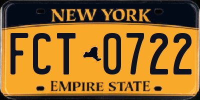 NY license plate FCT0722