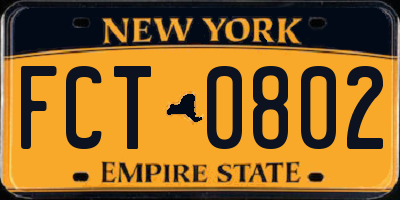 NY license plate FCT0802