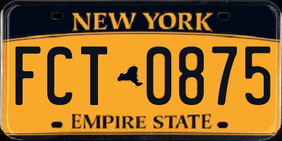 NY license plate FCT0875