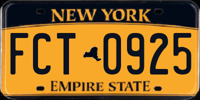 NY license plate FCT0925